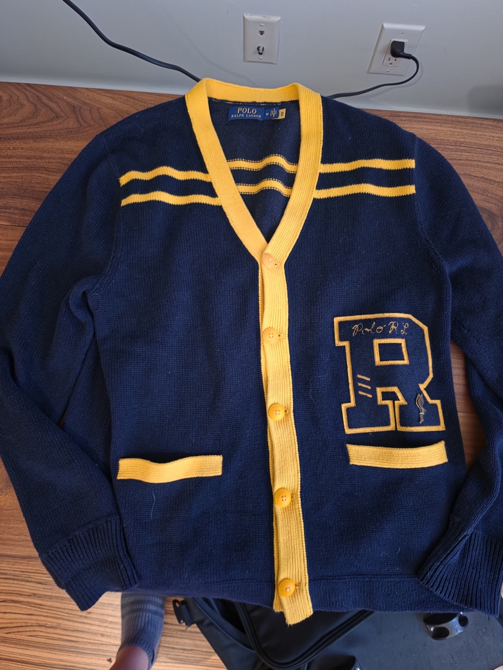Polo by Ralph Lauren Navy Cardigan with Yellow Trim